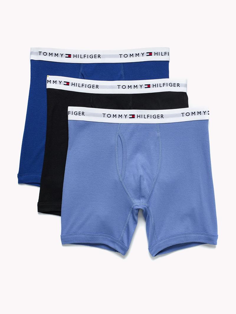 Férfi Tommy Hilfiger Classic cotton boxer brief 3pk Boxer Briefs Kék Fekete | HU 1359UZG